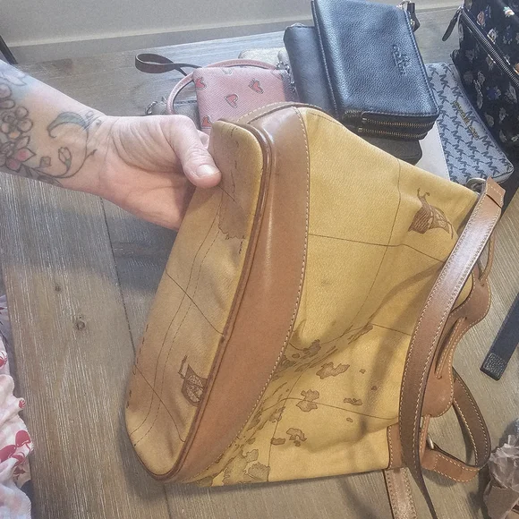 Vintage Map Print Leather Bucket Bag - Picture 9 of 14